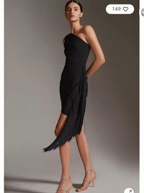 Hutch Black One-Shoulder Draped Side-Tie Midi Dress
